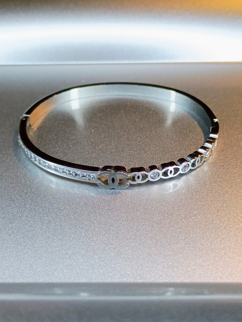 New Silver Crystal Accent Women's Bangle Bracelet